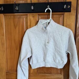 TNA Light Gray Cropped Quarter-Zip Sweatshirt